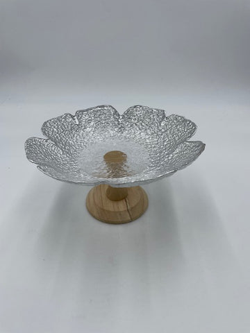 9.5"x5.75" GLASS FOOTED PLATE-SILVER DESIGN