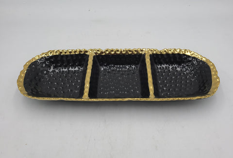 14"x5" - 3 SECTION PLATE-GOLD/BLACK-RECTANGLE - 36/CS