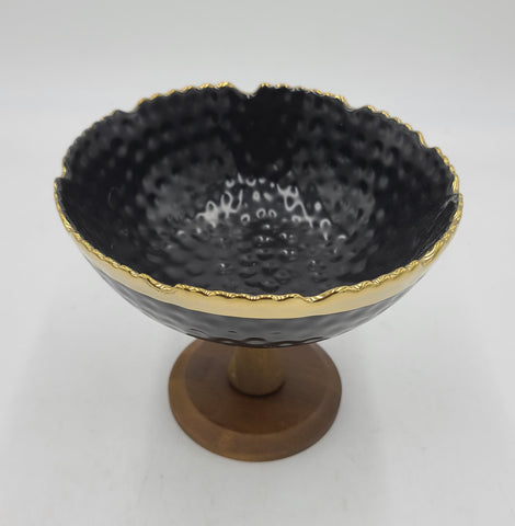 7"x6" FOOTED BOWL BLK/GOLD DESIGN - 18/CS