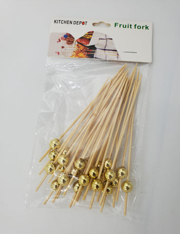 4.75"WOOD PICK-GOLD TIP-24 CT