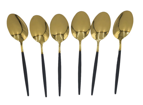 8.5"x1.5" - 6 PC DINNER SPOON-BLACK/GOLD