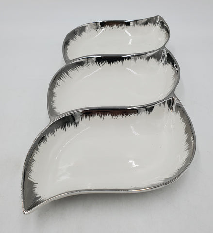 15"X6.5" - 3 SECTION PORCELAIN DISH-SILVER