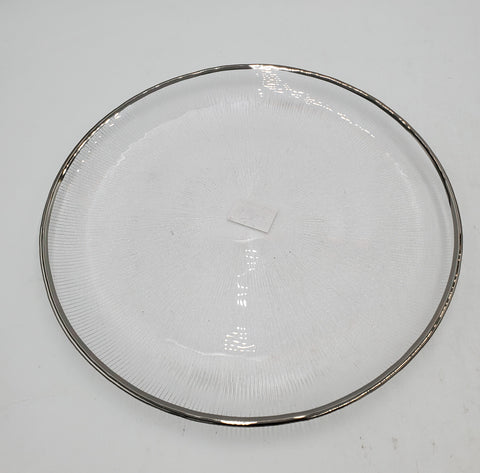 10.5" GLASS PLATE-SILVER RIM-ROUND
