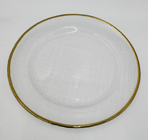 10.5" GLASS PLATE-GOLD RIM-ROUND