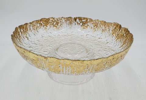 10"x5.25" FOOTED GLASS BOWL-GOLD DESIGN