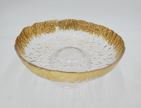 8"x4" FOOTED GLASS BOWL-GOLD DESIGN